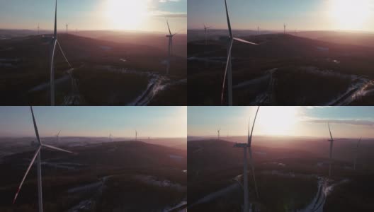 风力涡轮机，风力发电厂，风车4K无人机镜头高清在线视频素材下载