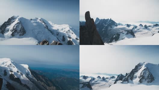勃朗峰全景。被冰山和雪覆盖的尖峰高清在线视频素材下载