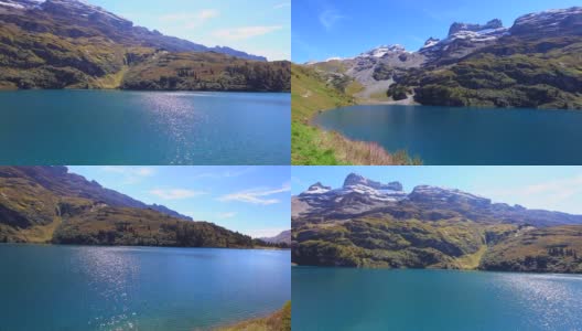 Engstlensee湖和阿尔卑斯山的全景高清在线视频素材下载