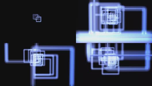 蓝色的霓虹灯广场，四处闪烁着移动的光束。黑色背景上的抽象动画。高清在线视频素材下载