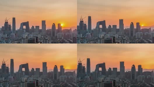 时间流逝——日落时分的北京城市天际线高清在线视频素材下载