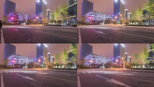 杭州夜晚的交通和现代化的办公大楼。间隔拍摄4 k hyperlapse高清在线视频素材下载