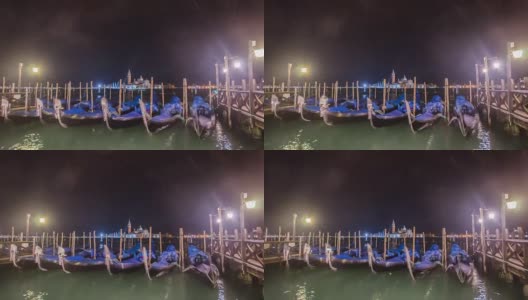 意大利威尼斯的贡多拉港，夜间高清在线视频素材下载