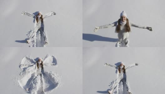 做雪天使的女人高清在线视频素材下载