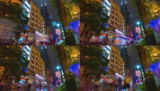 夜上海南京路行人拥挤的全景，4k时间跨度的中国高清在线视频素材下载