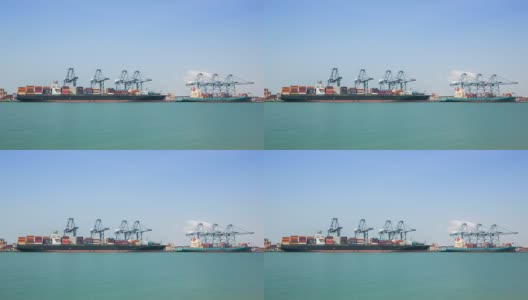 集装箱货物在利姆查邦工业海港和货轮中转期间货物高清在线视频素材下载