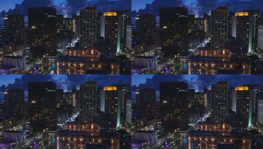 高角度鸟瞰图的圣地亚哥天际线在夜间高清在线视频素材下载