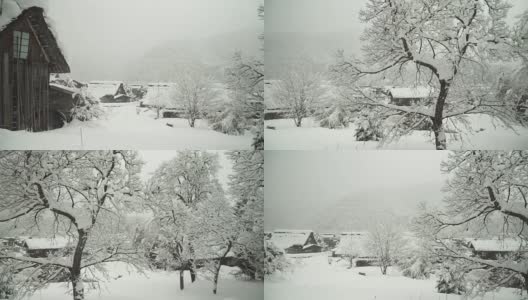 高角度拍摄:雪景覆盖白川村高清在线视频素材下载