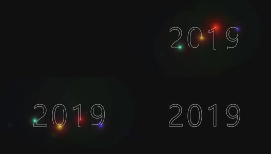 新年概念，辉光照明2019文字高清在线视频素材下载