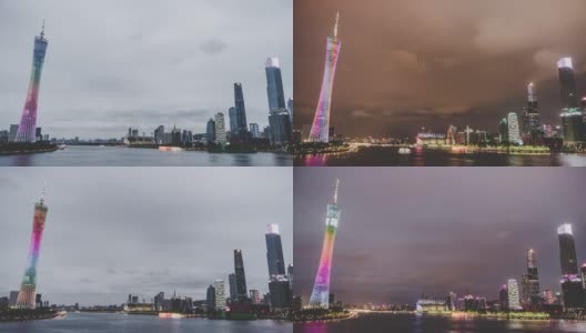 广州市中心T/L WS，白天到夜晚过渡/广东，中国高清在线视频素材下载
