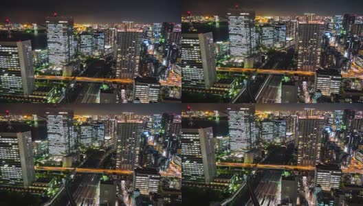 东京夜间交通和城市景观的空中时间流逝高清在线视频素材下载