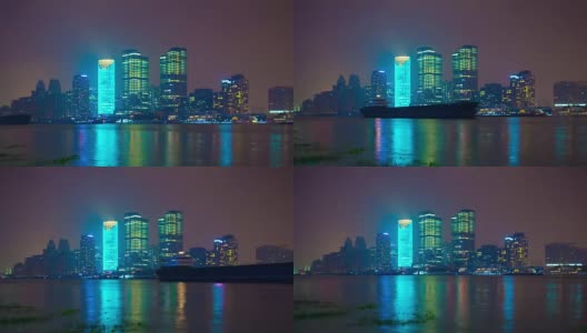 夜光上海城市景观滨江湾全景4k时间流逝中国高清在线视频素材下载