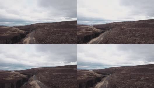 冰岛峡谷河的鸟瞰图高清在线视频素材下载