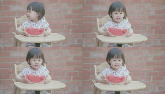 小女孩在夏天吃西瓜高清在线视频素材下载