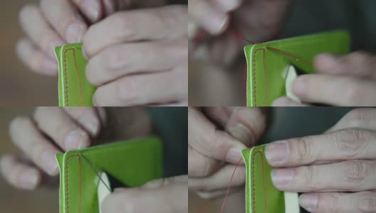 工匠手工缝制皮夹高清在线视频素材下载