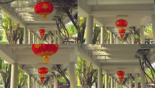 街道上一排排的中国灯笼高清在线视频素材下载