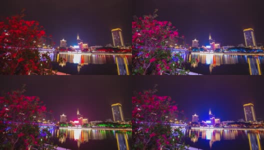 夜景时间照亮三亚市大桥滨江湾全景4k时间推移海南岛中国高清在线视频素材下载