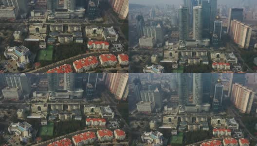 青岛市区阳光日落市区海湾交通街道高空俯视图4k中国高清在线视频素材下载