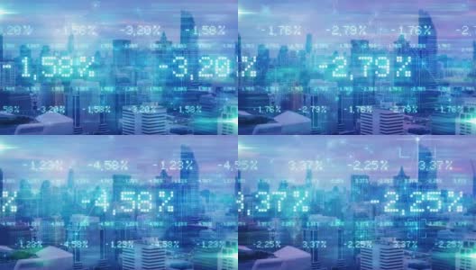 数字世界商业金融和AI数字技术理念，投资利润股票交易所市场价格与商务区中心城市延时背景高清在线视频素材下载