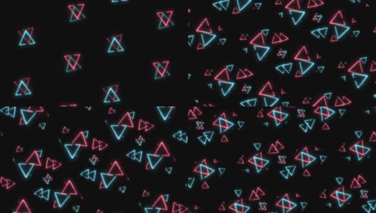 粉红蓝色三角光抽象漂浮和旋转周围的黑色屏幕高清在线视频素材下载