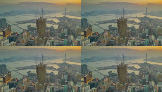 日落时分，中国香港岛附近的澳门城市和摩天大楼高清在线视频素材下载