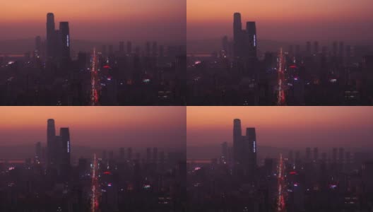 日落时分照明长沙市区交通街道航拍全景4k中国高清在线视频素材下载