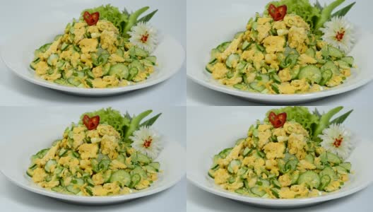 黄瓜炒蛋中式泰式健康饮食高清在线视频素材下载