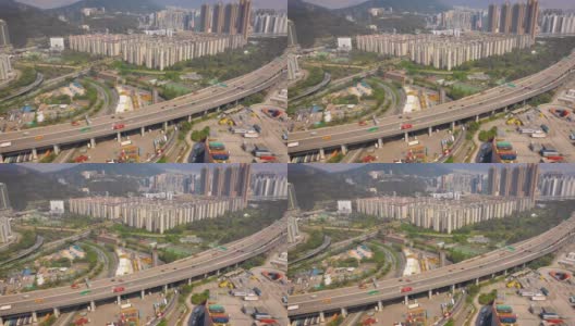 白天香港城市景观交通阻塞航拍全景4k高清在线视频素材下载