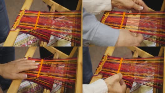 古老的木制织布机。工艺的概念。工艺背景。传统的古老的织机。家族企业。恢复传统高清在线视频素材下载