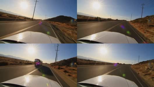 汽车在沙漠公路上行驶高清在线视频素材下载