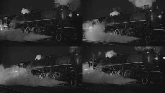 晚上的蒸汽机车是黑白的高清在线视频素材下载