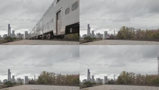 芝加哥天际线列车滚滚而过高清在线视频素材下载
