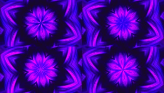 抽象运动粉红和蓝色的花旋转在黑色的背景和与反射在中心高清在线视频素材下载