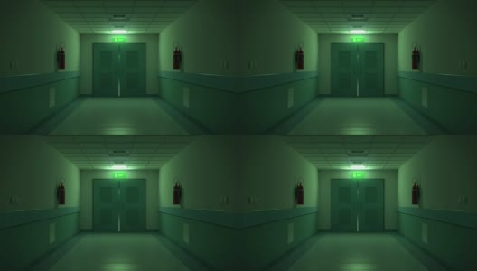 黑暗的医院走廊，打开的门，循环动画高清在线视频素材下载