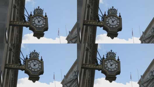 伦敦银行车站附近的古老时钟和建筑高清在线视频素材下载