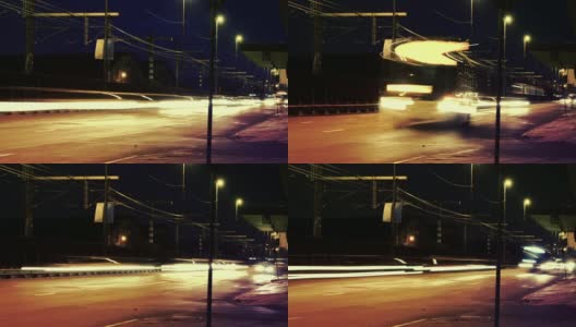 夜间时间流逝的高速汽车交通与灯光设计高清在线视频素材下载