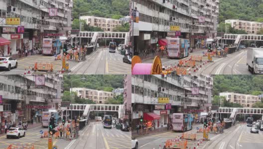 从双层缆车上观看香港街景的慢镜头。高清在线视频素材下载