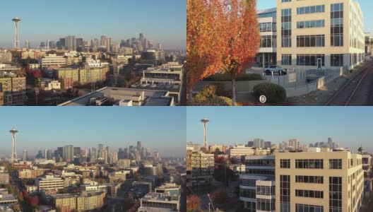无人机视频西雅图市中心黎明时分高清在线视频素材下载