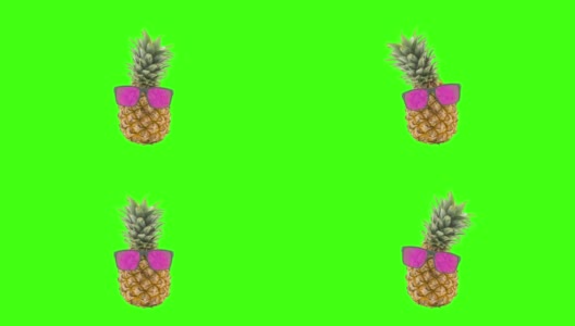 菠萝跳舞与粉色眼镜的绿色盒子背景海滩派对高清在线视频素材下载