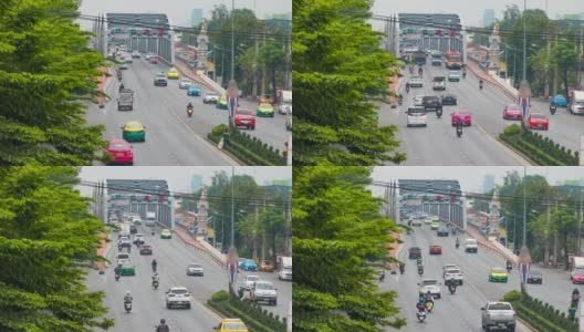 延时长时间曝光交通和汽车拥挤在曼谷高峰时间，交通与城市景观概念高清在线视频素材下载