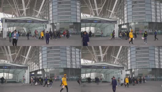 白天时间青岛著名的中央火车站前广场地铁站入口慢镜头全景4k中国高清在线视频素材下载
