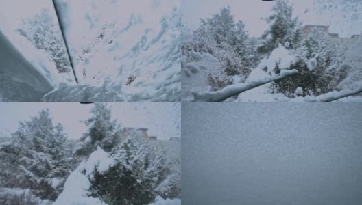 缓慢的年检。从车窗看雪花飘落高清在线视频素材下载