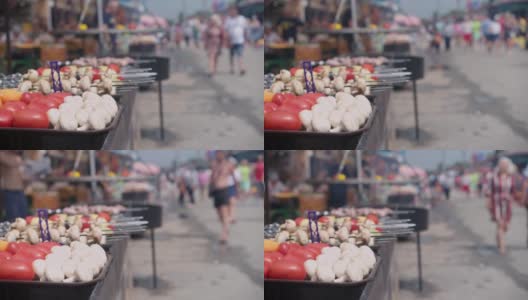 街头小吃概念蔬菜和烤肉串烧烤高清在线视频素材下载