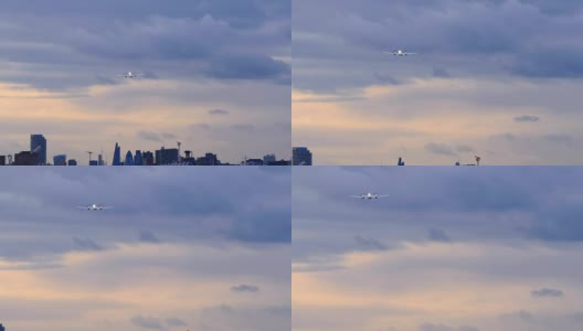 黄昏时分从伦敦城市机场起飞的飞机高清在线视频素材下载