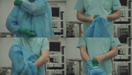 男性外科医生在手术后脱去手套和长袍高清在线视频素材下载