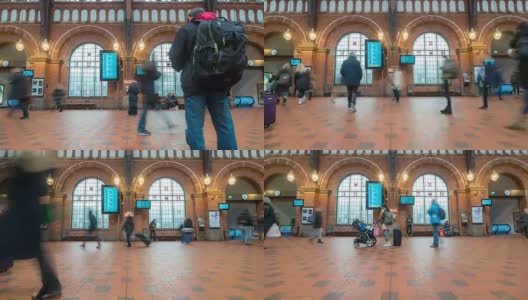 行人特拉伯勒在哥本哈根火车站终点站拥挤的时光流逝高清在线视频素材下载