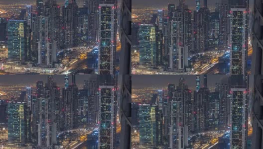 阿拉伯联合酋长国迪拜市中心的夜景现代塔高清在线视频素材下载