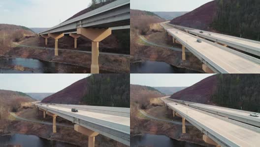 位于宾夕法尼亚州收费高速公路上的利哈伊河上的高桥。提升相机运动。高清在线视频素材下载