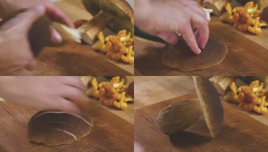 准备野生蘑菇烹饪高清在线视频素材下载