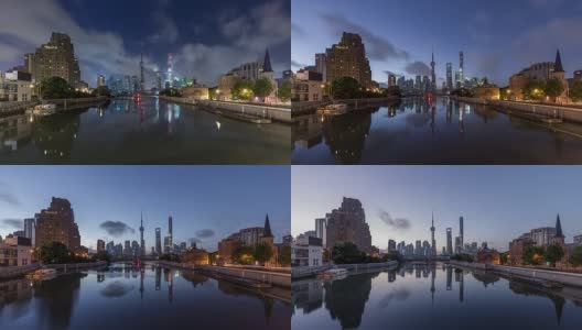 日出时上海天际线和城市景观的时间流逝高清在线视频素材下载